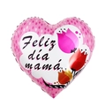 Pink heart-shaped foil balloon for Mother's Day featuring Feliz día mamá and tulips - 18 Inch Pink Base Tulip Heart Happy Mother's Day (TX020)