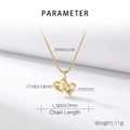 Detalle del collar de doble corazón chapado en oro de 18K con dimensiones y especificaciones - Collar / Collar de Oro