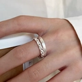Set of two 925 sterling silver rings with braided texture and minimalist matte finish - Braided and Plain Band Combo (JZ1502) / Two-Piece Set / Silver