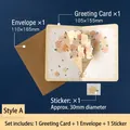 3D floral pop-up card set with Thank You greeting brown envelope and flower sticker - Begonia Style / Purple Series