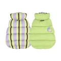 Quilted pet winter vest with harness hole in colorful stripes and neon green style - S / Green/Purple