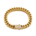Bracciale a catena cubana in finitura oro 18K con cristalli scintillanti micro-pave - Bracciale Cubano Dorato (KB150535-KFC)