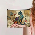 Detail of canvas toiletry bag with colorful floral cat print and metal zipper closure - Floral Filled Cat Silhouette (jiayingpbb085)