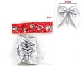 Set of 12 glossy silver Christmas tree bow decorations in festive holiday packaging - Bag Packaging / Set of 12 / Silver