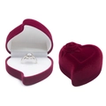 Elegant deep red heart-shaped velvet jewelry box with rose relief for ring storage - White / Heart Flower Skewed Single Ring / Burgundy