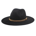 Classic black faux suede western cowboy hat with brown braided band on white background - M (56-58cm) / Black