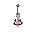 Black steel belly ring with iridescent pink heart pendant and devil horn detail - Iridescent Pink Heart Style (24032201-1)