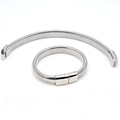 Parure punk en acier inoxydable argenté avec bracelet gourmette double rang et collier - Style Magnétique Gorge d'Oie / 19cm