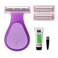 Lilac purple portable women's razor set with lavender handle, refill blades and shaving cream - Purple Set (1 Shaver + 2 Heads + Cream + Brush)