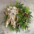 Christmas wreath with cedar needles, pine cones, golden bell and burlap bow decoration - Small Bell Wreath / 50cm