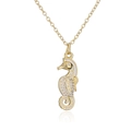 Détail d'un collier pendentif hippocampe en or 18 carats avec émail blanc et petit zircon - Or-Blanc