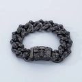 Detailed view of black titanium steel skull bracelet links with dark punk rock aesthetic - Black (KB185286-KJX)
