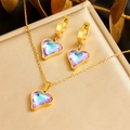 Golden heart jewelry set with colorful rhinestones featuring a necklace and earrings - Golden Colorful Heart Set (N2863)