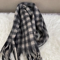 Winter scarf featuring soft black and beige plaid pattern with fringe tassels - Black Beige Plaid (24)
