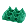 Green silicone Christmas tree mold with nine cavities for holiday baking and candy making - 9-Cavity Christmas Tree