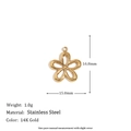 Macro shot of 14K gold-plated flower charm with dimensions 16.8mm and weight details - Hollow Flower Pendant - Gold