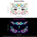 Adesivi per tatuaggi viso a farfalla neon con effetto UV luminoso per festival - Polvere d'oro fluorescente JFA-004