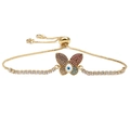 Detail of adjustable gold bracelet with colorful zircon butterfly and evil eye charm - Evil Eye Butterfly
