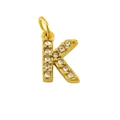Polished gold stainless steel letter K pendant with clear sparkling crystals - Letter K