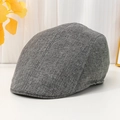 Breathable grey linen flat cap with woven texture in a classic vintage British style - One Size / Gray
