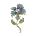 Elegant gold flower brooch with blue and green crystals for women's outfits - Blue Iridescent Large Flower