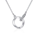 Silver plated necklace with interlocking ring pendant and engraved Fall in love text - White Gold Double Ring Necklace Xl-61