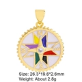 Macro shot of gold compass pendant with colorful enamel and detailed size and weight specs - Copper Pendant 13 (Compass)