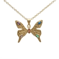 Gold butterfly necklace with colorful marquise gemstones on a clean white background - Hollow Marquise-Five Color Butterfly