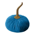 Decorative blue velvet pumpkin with metallic gold stem for autumn and holiday home decor - 7cm / Aqua