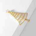 Detail of a golden Christmas tree brooch with sparkling rectangular clear gemstones - Style 43 (6*3cm)