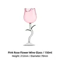 Pink rose shaped 150ml wine glass with green stem and leaf detail, 212mm height - 150ml Pink With Green Leaf