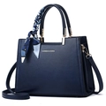 Bolso de mano azul marino de cuero sintético con pañuelo floral y correa ajustable - Azul Real