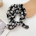 Floral cotton neck scarf in black with white flower print and delicate lace trim - Black Five-Six Petal