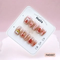 Cat eye press-on nails with pink base featuring festive lanterns and fireworks designs - XS (FMD007-XS)