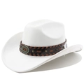 Close-up of white suede cowboy hat with braided leather band and turquoise studs - Pure White