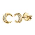 Sparkling S925 sterling silver crescent moon stud earrings with gold plating and zircons - Gold Moon Style (APE29-G)