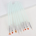 Set di nove pennelli per nail art con manici ciano e setole con sfumatura arancione - Set da 9 pezzi / Verde Aurora (Set da 9)