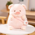 Plush pink pig toy with a mini white bunny crossbody bag made of soft long plush fabric - Backpack Pig
