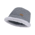 Chapeau cloche d'hiver en laine grise avec bord en fausse fourrure blanche et logo - Gris