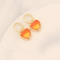 Chic 18K gold plated heart earrings with orange gradient crystals on white background - Orange Red (9#)