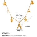 Collana dorata stile bambù lettera A con ciondoli stella marina e perla da donna - Lettera A (XL206)
