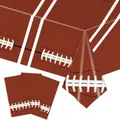Rugby theme party set including brown football pattern tablecloth and party hats - Tablecloth / Brown Pitch