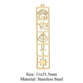 Golden stainless steel rectangle pendant with Horus eye and Egyptian symbols, 11x51.5mm - Gold Long Egyptian