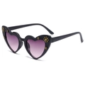 Lunettes de soleil cœur enfant noires avec fleurs dorées et verres dégradés violets - Noir