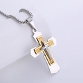 Heren retro tweekleurige roestvrijstalen kruishanger ketting met zilveren boxketting - Tweekleurig Goud (Met Ketting)
