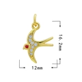 18K gold plated bird swallow pendant with red and white gems measuring 16.2mm x 12mm - Gold - Bird 1146