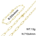 Gold paperclip link necklace and bracelet set with size specifications in 13g total weight - Gold 710mm Necklace Set(KS137547-Z)