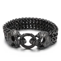 Men's gothic skull bracelet in matte gunmetal finish with woven steel chain design - Black Skull Head (KB157901-K)