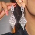 Luxurious silver long drop earrings with shiny white zircons in a vintage chandelier style - Silver Vintage Chandelier Tiered Earrings