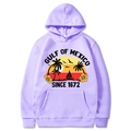 Lavender Gulf of Mexico Beach hoodie with tropical sunset graphic and kangaroo pocket - Light Purple
